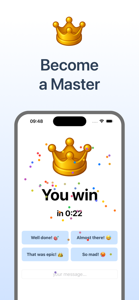 Queens Battle - Queens Battle victory screen with a golden crown and win message