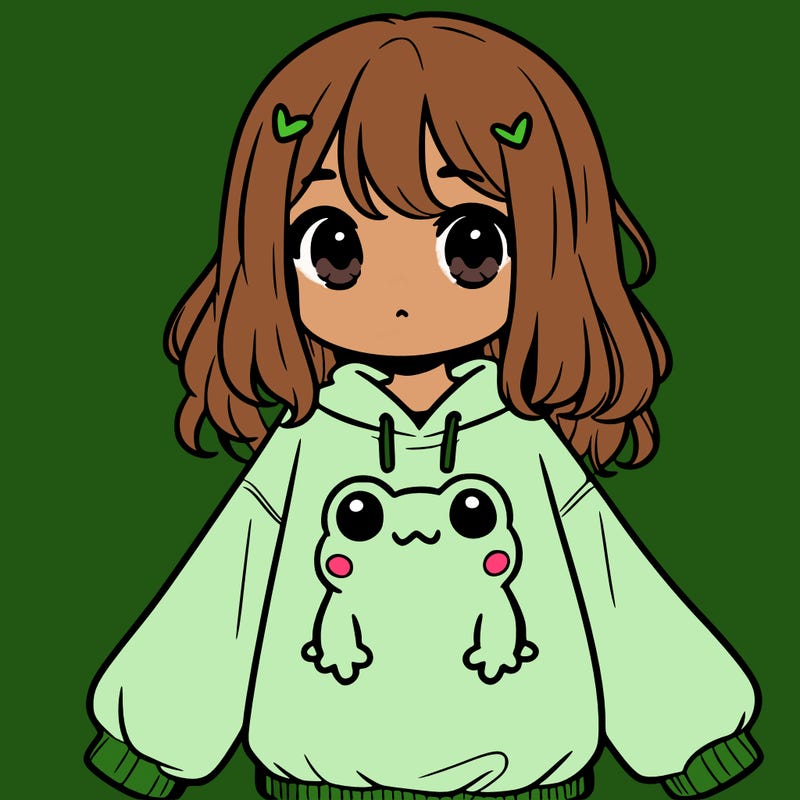 girl wearing frogging sweatshirt