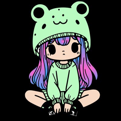 a girl wearing a frog hat and some frog socks