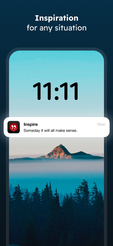 Eine inspirierende Zitat-Benachrichtigung auf einem Sperrbildschirm eines Telefons mit einem Berg-Hintergrundbild