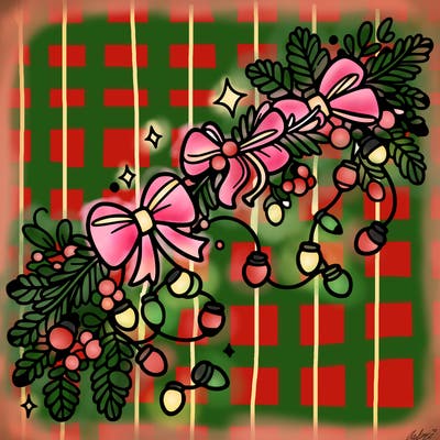 christmas garland: decorated with lights and ribbons..simple vector art
