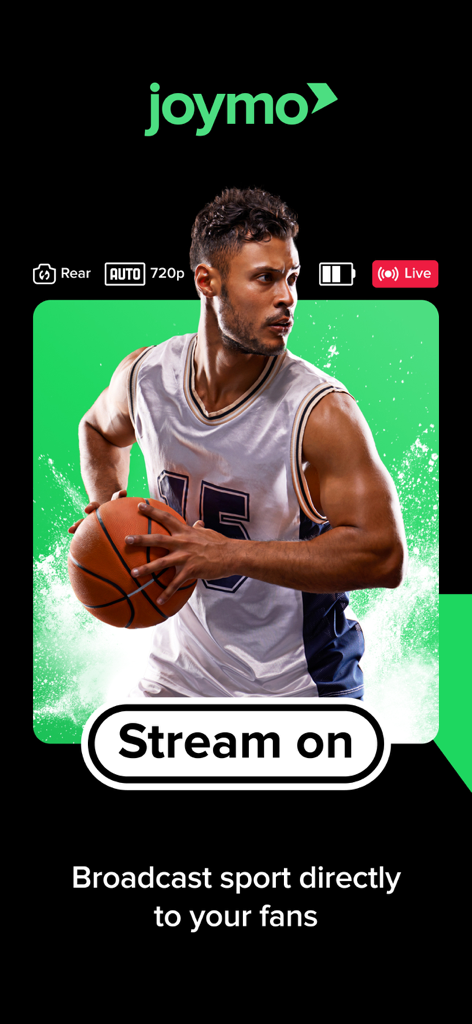 Joymo Share - Joymo Share app interface showing a basketball player during a live broadcast