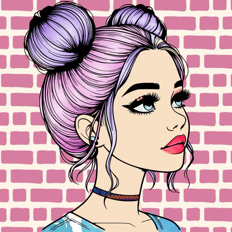 realistic girl with buns on the top of her head