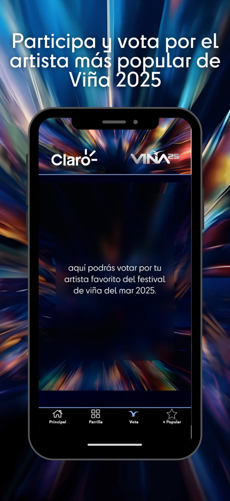 Claro Viña 2025 - Pantalla de la app oficial Claro Viña 2025 para votar por el artista más popular
