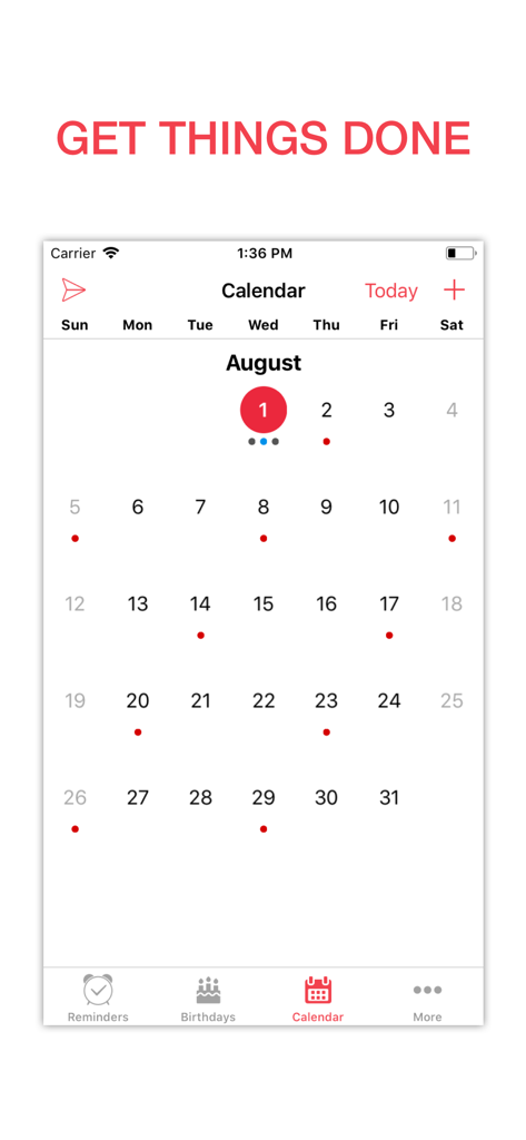 BZ Reminder - BZ Reminder app interface showing a monthly calendar with scheduled task markers
