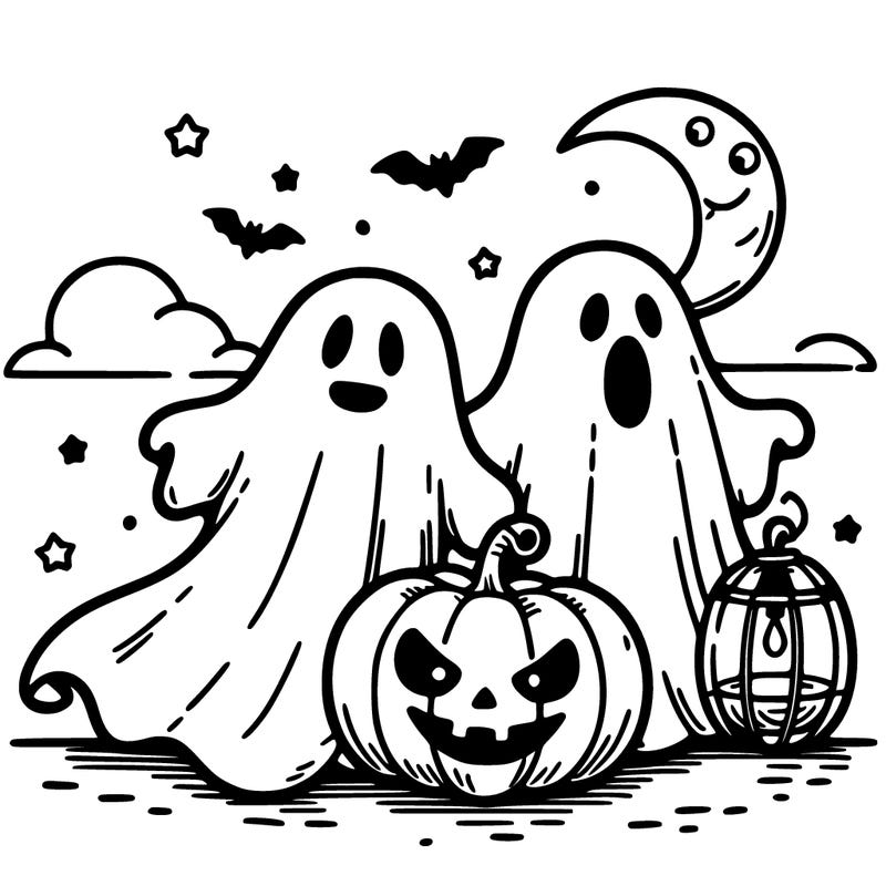 ghosts pumpkin and latern