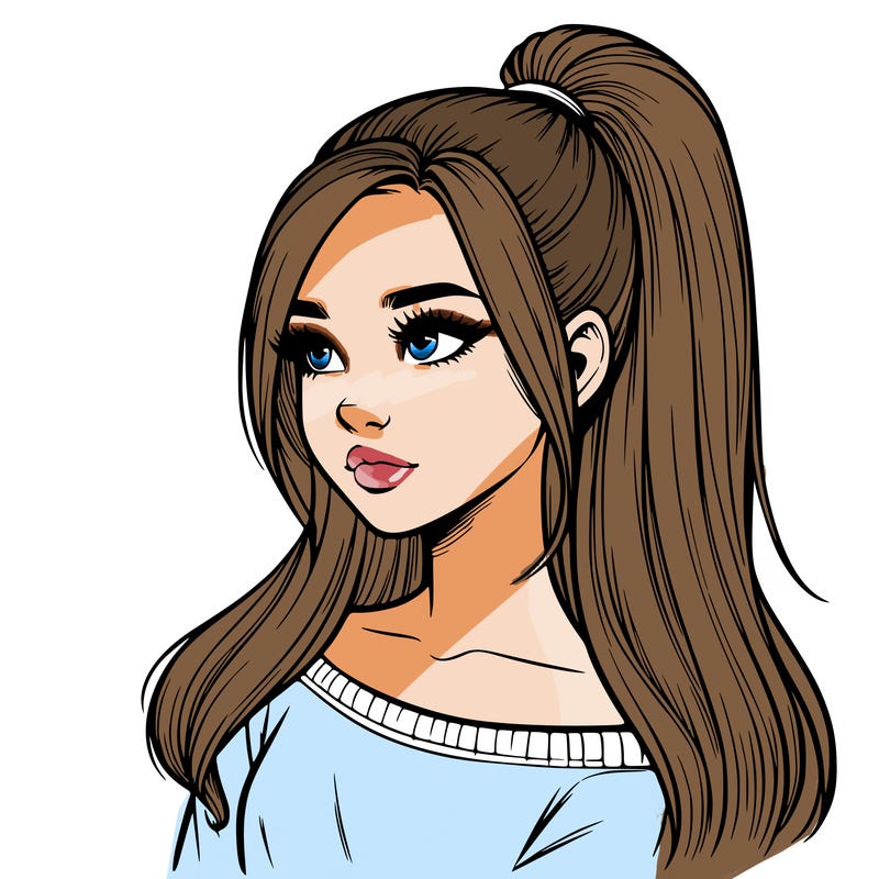 realistic girl with a high ponytail