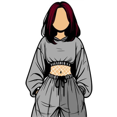 realistic girl faceless with baggy pants and a crop top