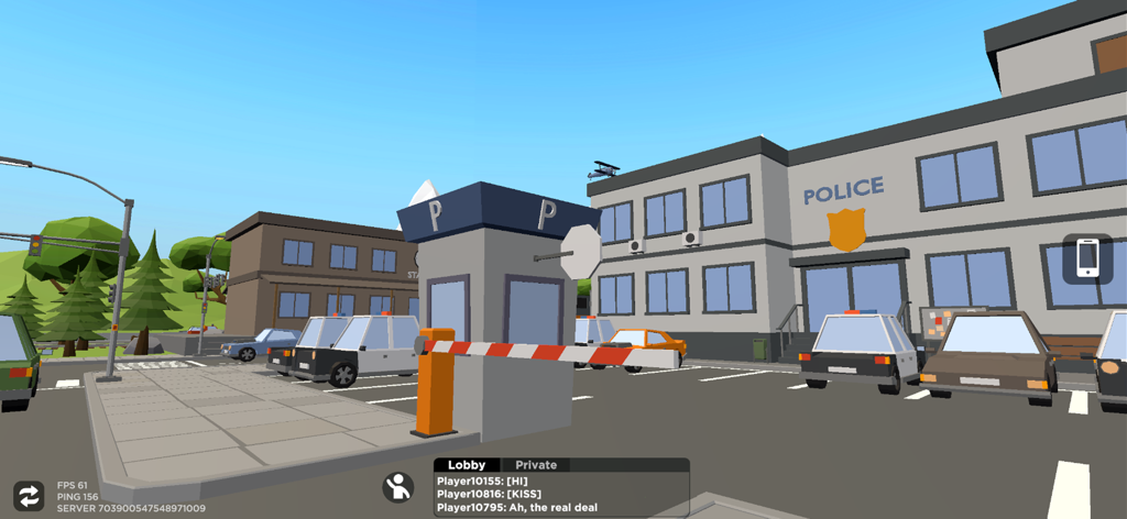 Blox World - Estación de policía low poly y entorno de ciudad virtual en Blox World