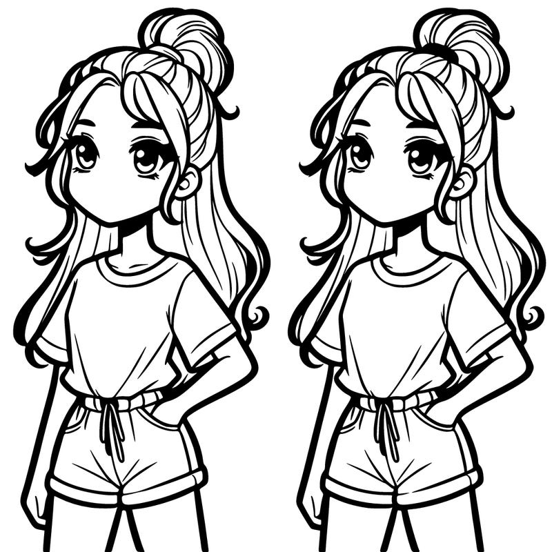 a girl with her hair up in a t shirt and shorts