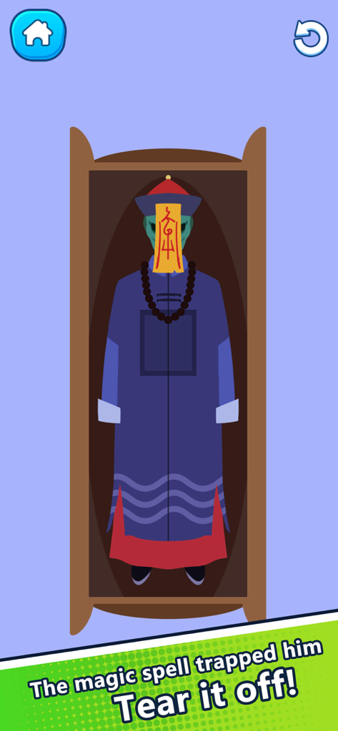 Eraser Magic:-Brain Test - A puzzle level in Eraser Magic Brain Test where the player must remove a paper talisman from a character face.