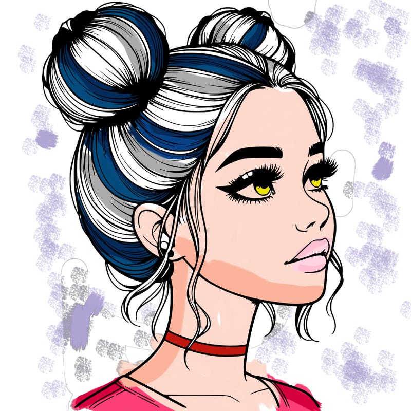 realistic girl with buns on the top of her head