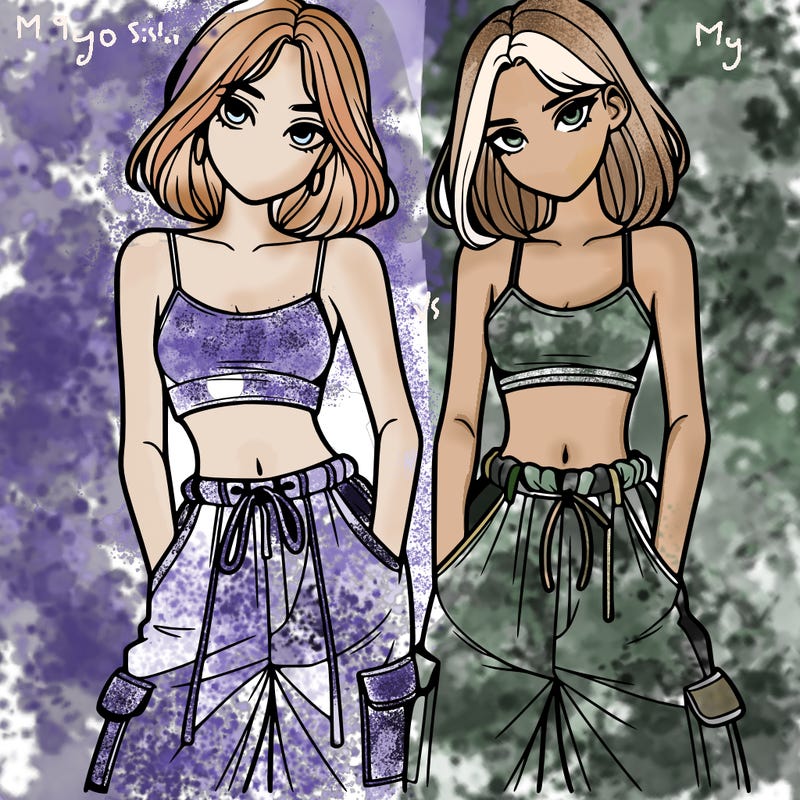 two girls with crop top with baggy pants