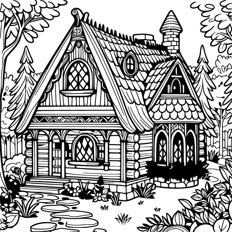 cottage core house in a magic forest