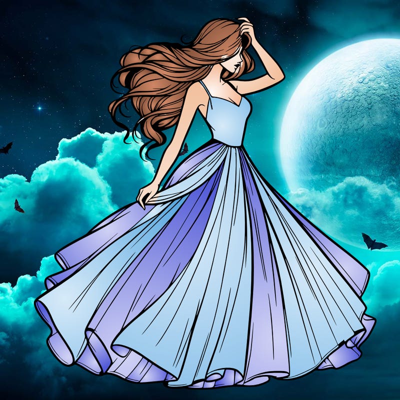 realistic woman with dress flowing in the wind