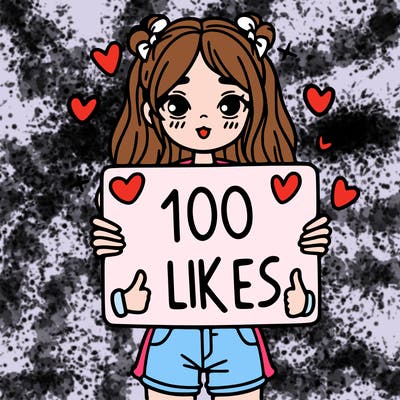girl holding a sign saying 100 likes