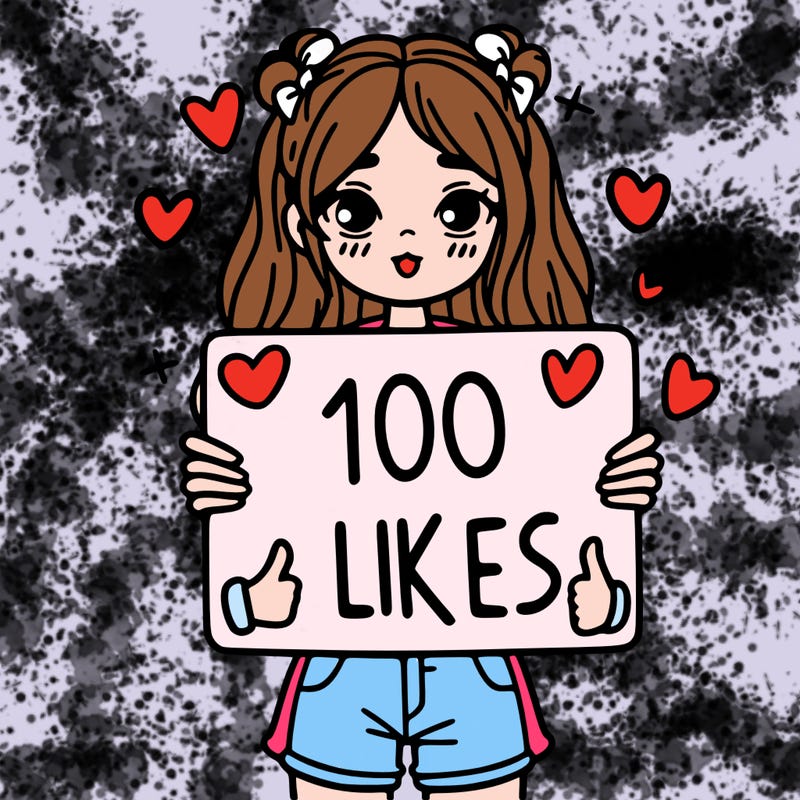 girl holding a sign saying 100 likes