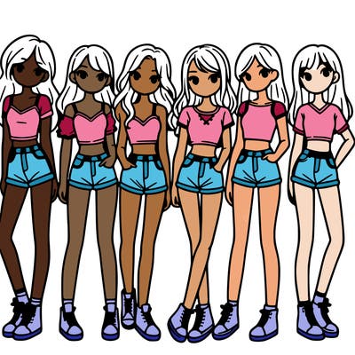a group of girls wearing crop tops and shorts