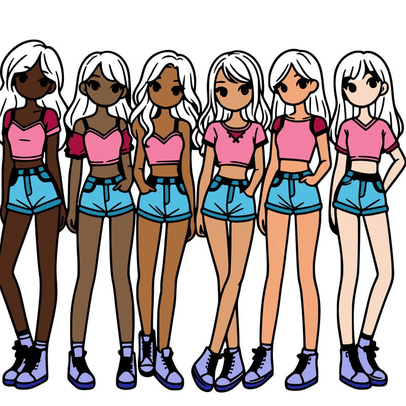a group of girls wearing crop tops and shorts