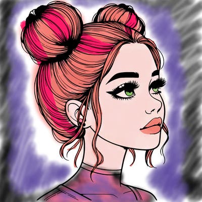 realistic girl with buns on the top of her head