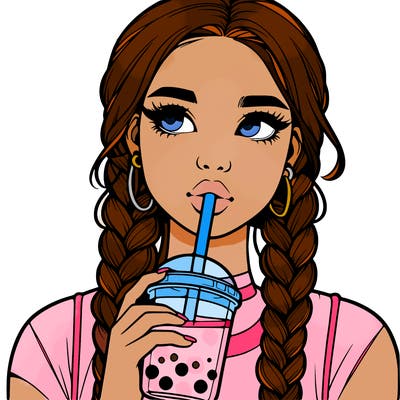 realistic girl with braided hair drinking boba