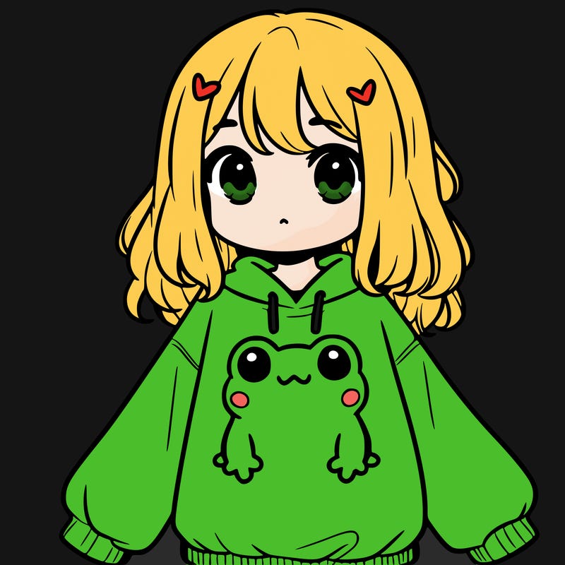girl wearing frogging sweatshirt