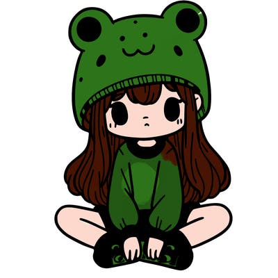 a girl wearing a frog hat and some frog socks