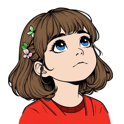 realistic girl looking up