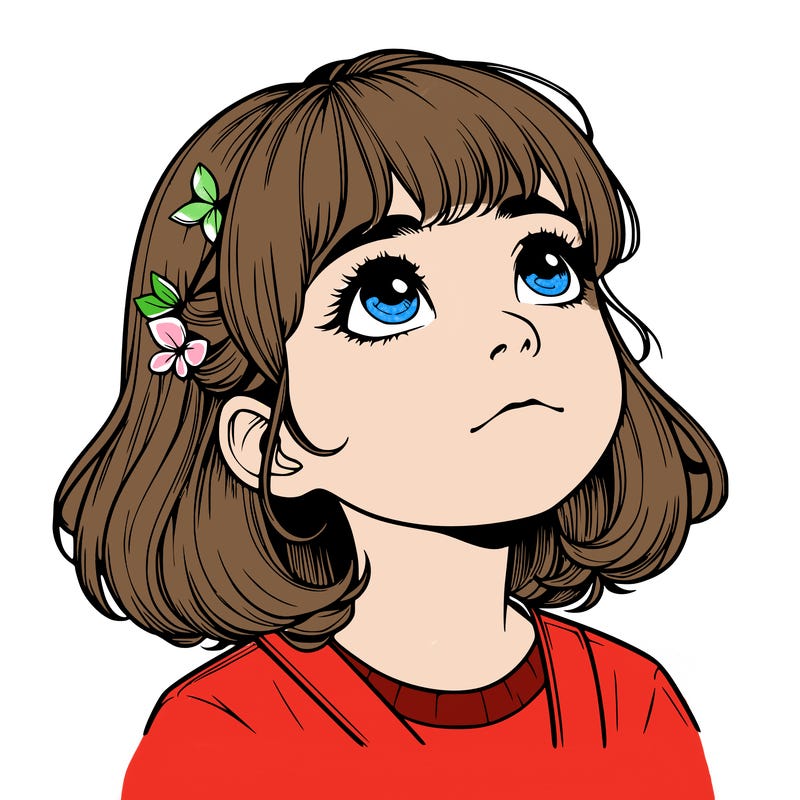 realistic girl looking up