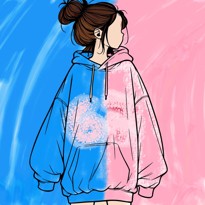 realistic girl with a oversized sweatshirt on and a bun