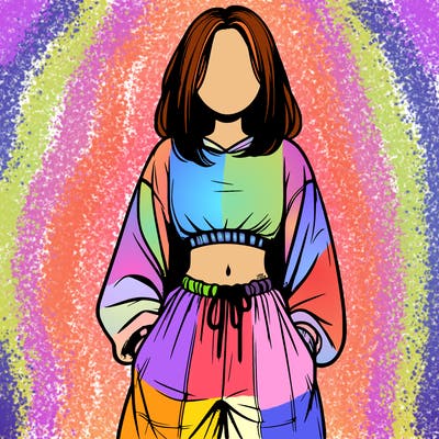realistic girl faceless with baggy pants and a crop top