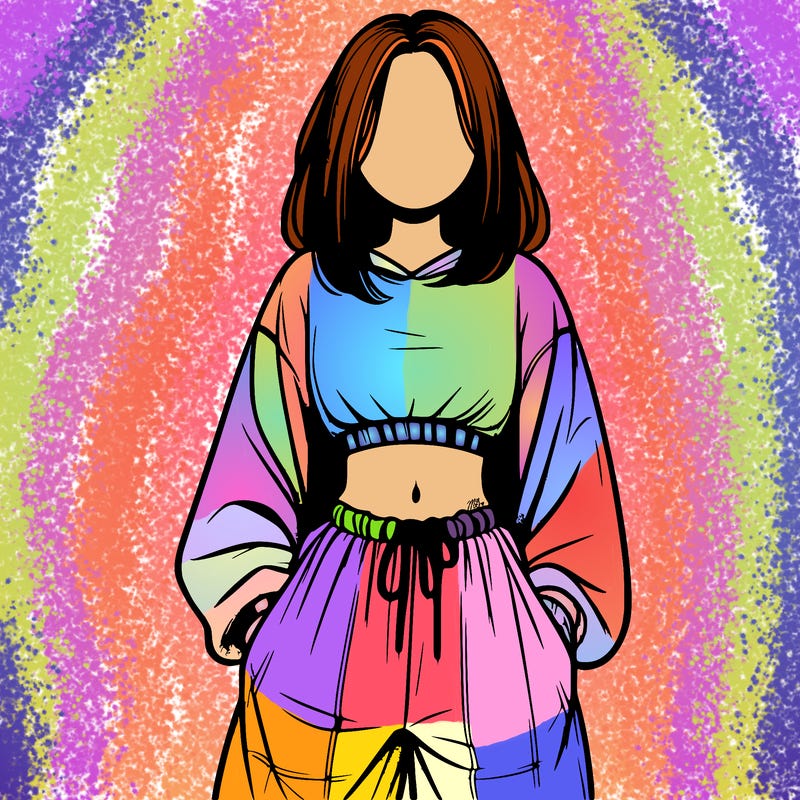 realistic girl faceless with baggy pants and a crop top