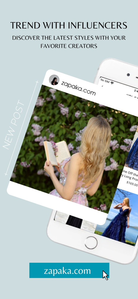 ZAPAKA- Prom & Occasion Dress - Zapakaからのソーシャルメディア投稿。インフルエンサーが花柄のドレスを着ており、「インフルエンサーとトレンドを」というテキストが表示されている