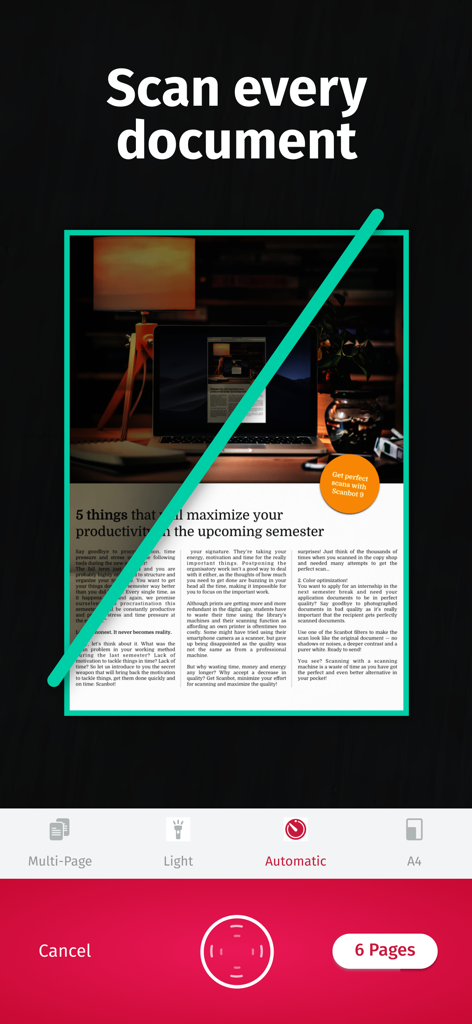 SwiftScan Pro Document Scanner - SwiftScan Pro mobile app scanning a document with automatic edge detection
