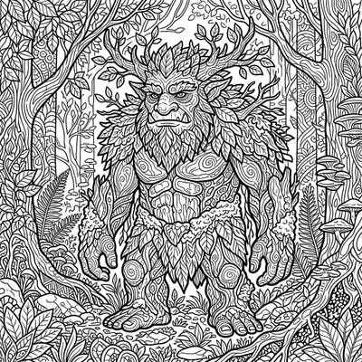 Immerse yourself in the mystical world of forest trolls with this unique Zentangle design. This intricate coloring page features a guardian of the woods, adorned with nature's own patterns.