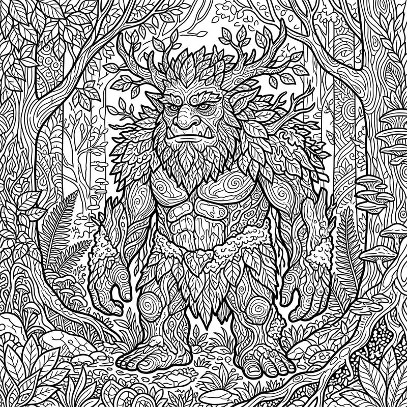 Immerse yourself in the mystical world of forest trolls with this unique Zentangle design. This intricate coloring page features a guardian of the woods, adorned with nature's own patterns.