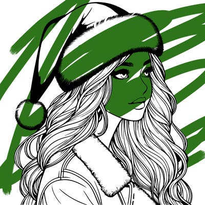 realistic girl in santa hat
