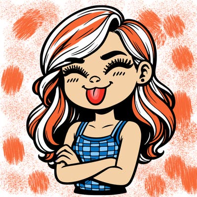realistic girl crossing her arms and wearing a tank top with her tongue held out she has long hair
