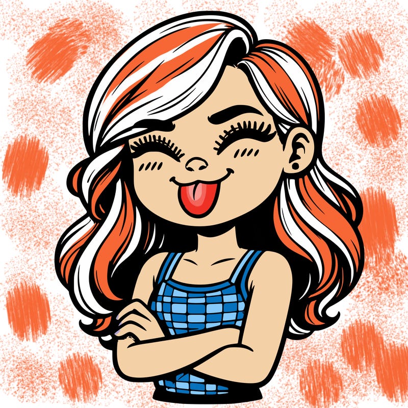 realistic girl crossing her arms and wearing a tank top with her tongue held out she has long hair