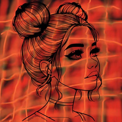 realistic girl with buns on the top of her head