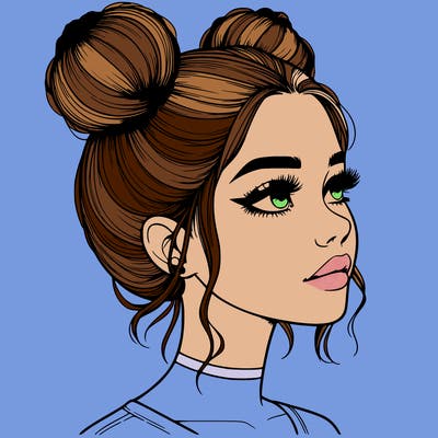 realistic girl with buns on the top of her head