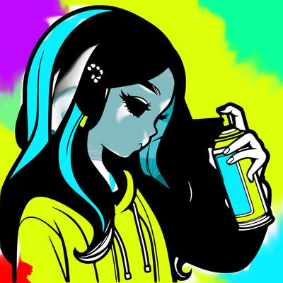 a realistic girl spray painting