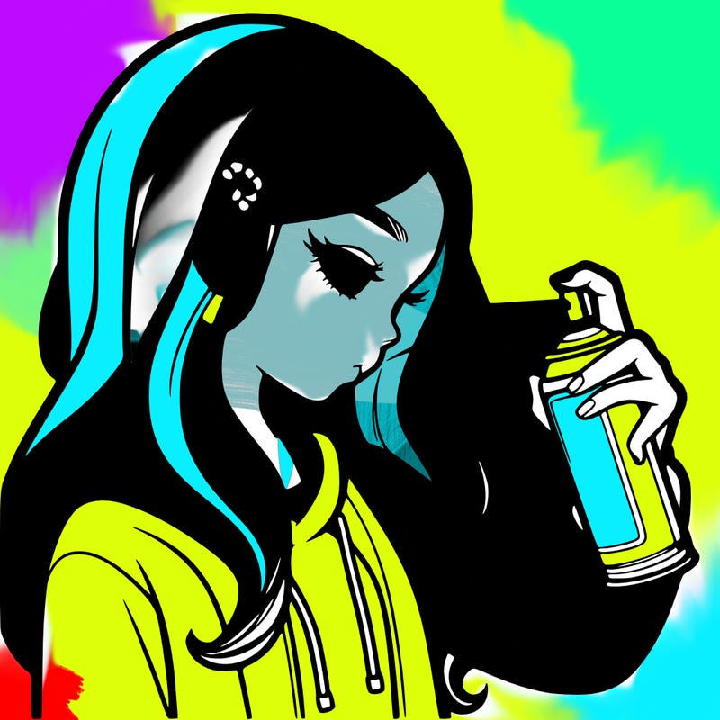 a realistic girl spray painting