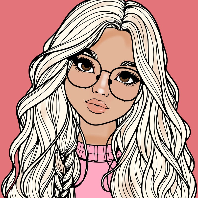 girl with long hair and freckles and glasses realistic