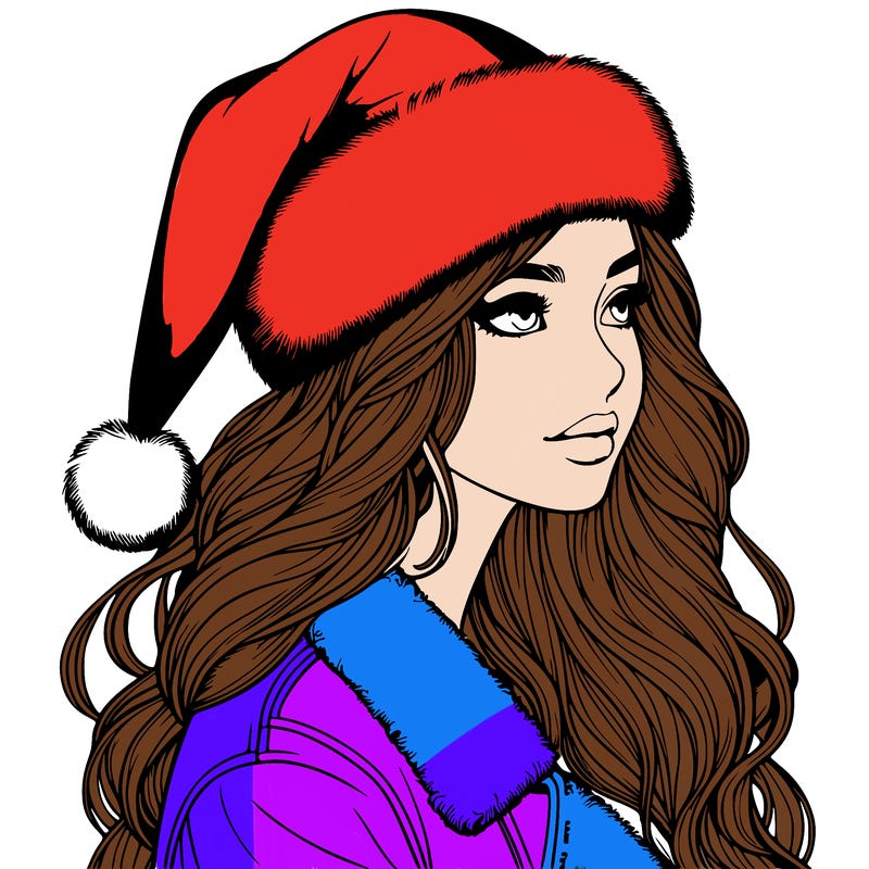 realistic girl in santa hat