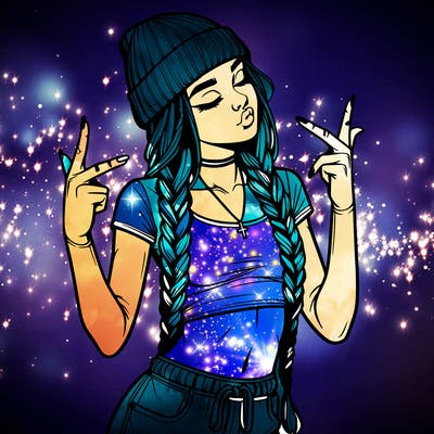 realistic teenage girl with braids and a beanie and crop top doing 🫶🏼