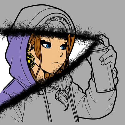 a realistic girl, spray painting