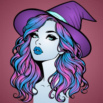 realistic witch girl with wavy hair and lips