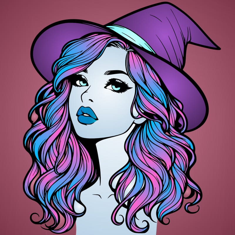 realistic witch girl with wavy hair and lips
