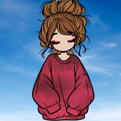 girl with baggy sweatshirt and messy bun